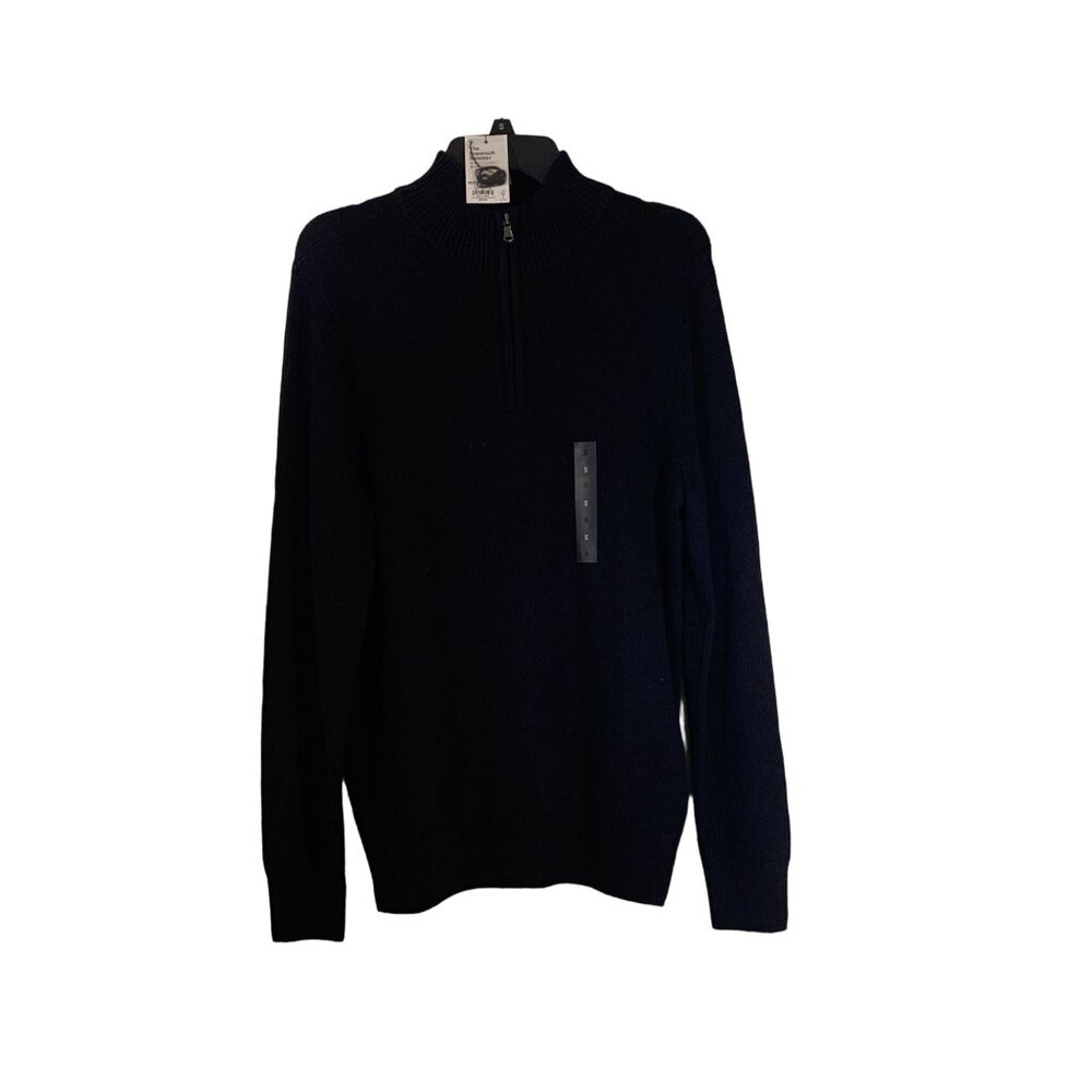 Sonoma Mens Supersoft Sweater Half-Zip Small Black $50 Tag Ribbed Collar & Cuffs